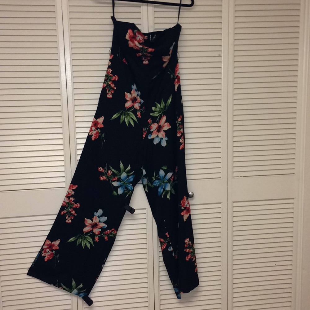 Floral wide leg jumpsuit.